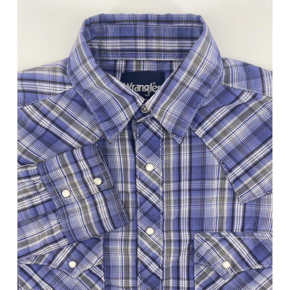 Wrangler Western Shirt Mens Small Blue Plaid Pearl Snap Long Sleeve Cowboy Rodeo